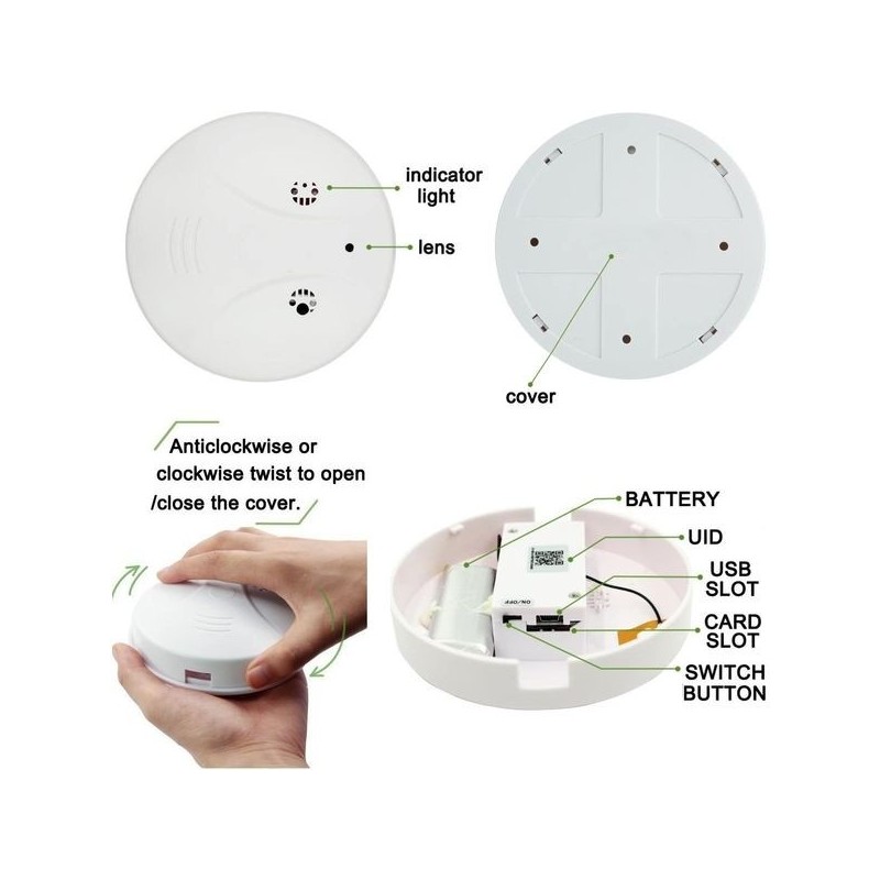 Caméra Espion HD IP WiFi Cachée dans Détecteur de Fumée